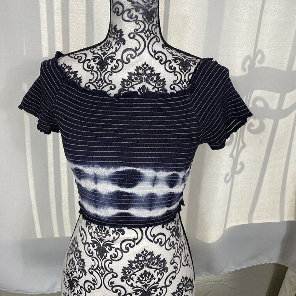 Goa Beachwear by Japna navy tie dyed striped stretchy crop top. size S